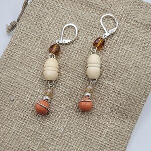 Vintage Silver and Orange Beaded Earrings